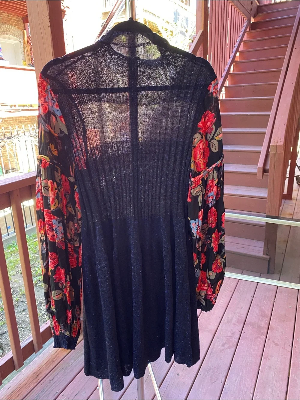 Free People Black Dress with Red Floral Sleeves